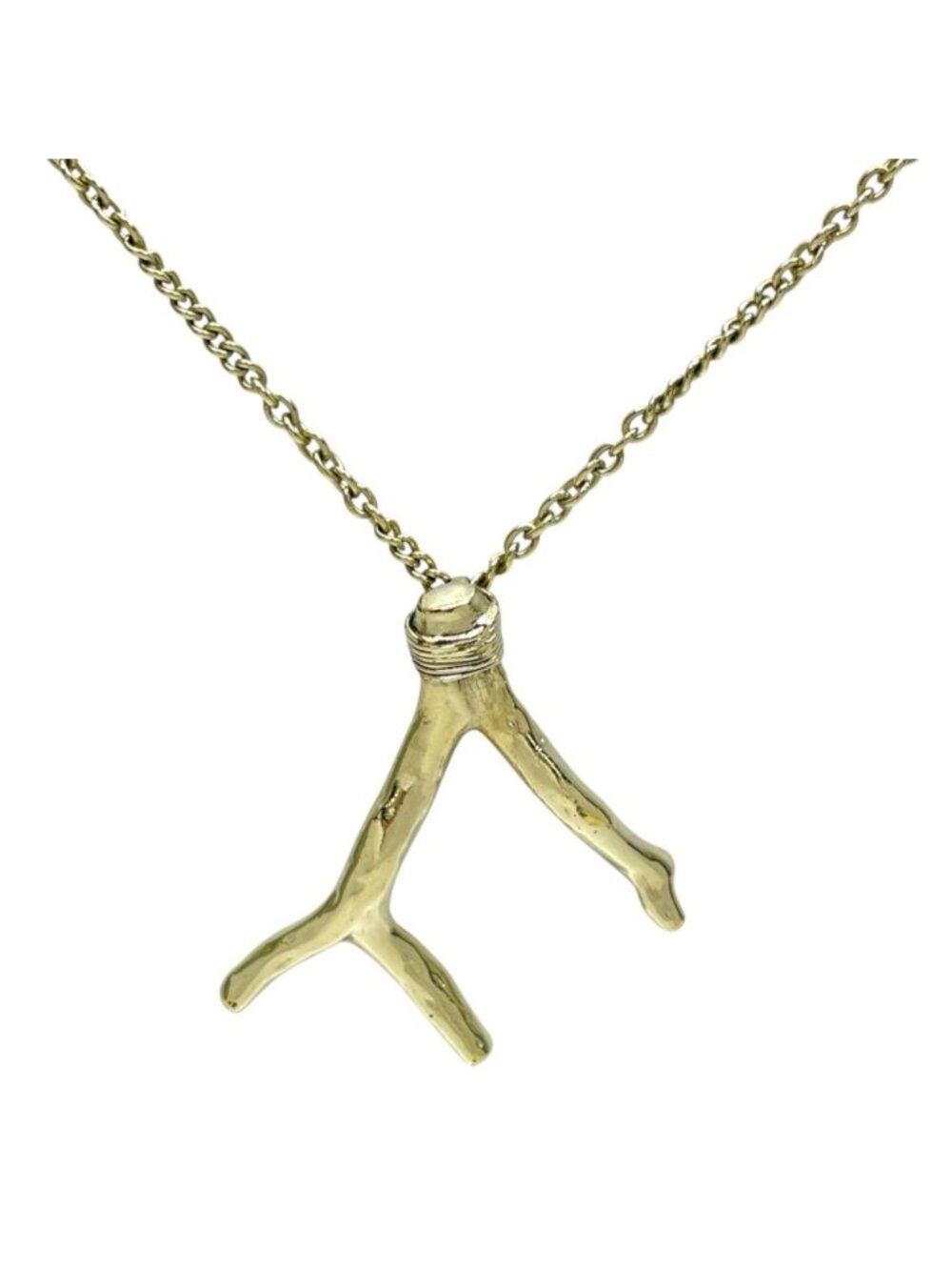 Saint Laurent Pendant Coral Motif Brass Vintage Gold Necklace